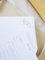 White & Gold Wedding Pocket Style Invitation with Custom Venue Sketch | Bespoke Commission N&O