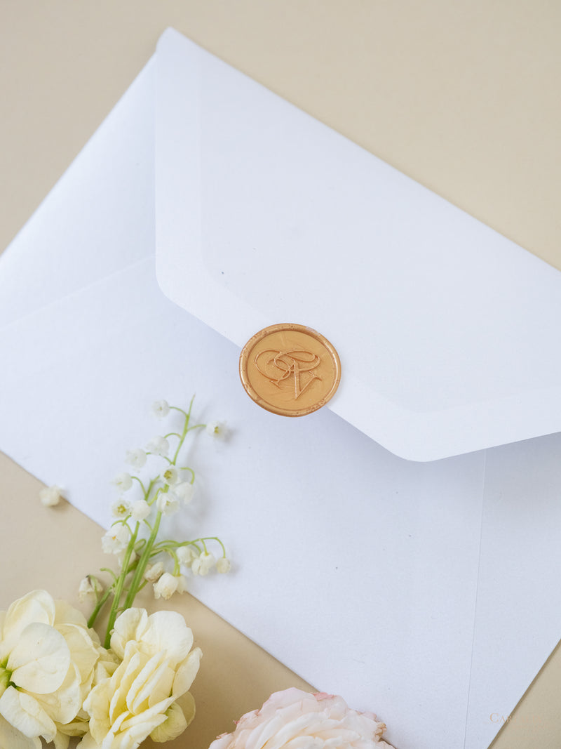 White & Gold Wedding Pocket Style Invitation with Custom Venue Sketch | Bespoke Commission N&O