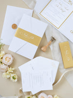 White & Gold Wedding Pocket Style Invitation with Custom Venue Sketch | Bespoke Commission N&O