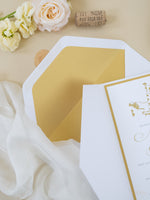 White & Gold Wedding Pocket Style Invitation with Custom Venue Sketch | Bespoke Commission N&O