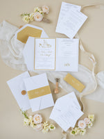 White & Gold Wedding Pocket Style Invitation with Custom Venue Sketch | Bespoke Commission N&O