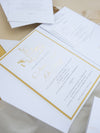 White & Gold Wedding Pocket Style Invitation with Custom Venue Sketch | Bespoke Commission N&O