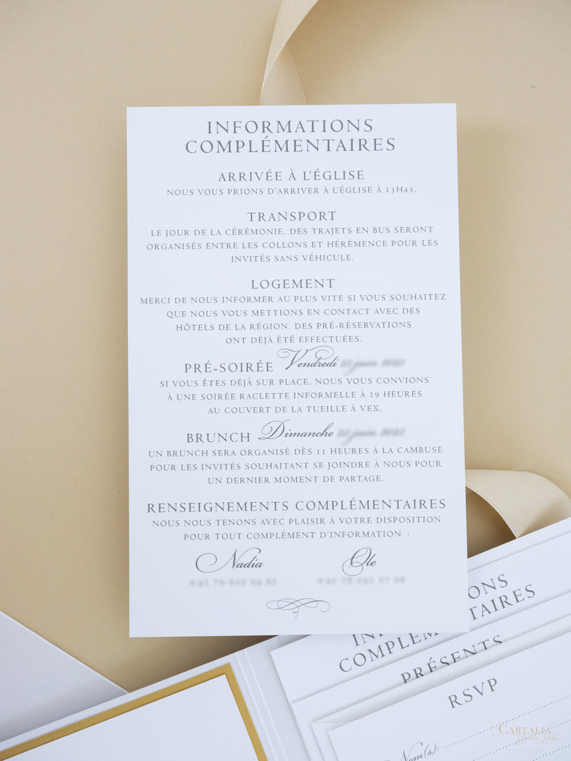 White & Gold Wedding Pocket Style Invitation with Custom Venue Sketch | Bespoke Commission N&O