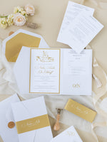 White & Gold Wedding Pocket Style Invitation with Custom Venue Sketch | Bespoke Commission N&O