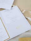 White & Gold Wedding Pocket Style Invitation with Custom Venue Sketch | Bespoke Commission N&O