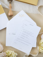 White & Gold Wedding Pocket Style Invitation with Custom Venue Sketch | Bespoke Commission N&O