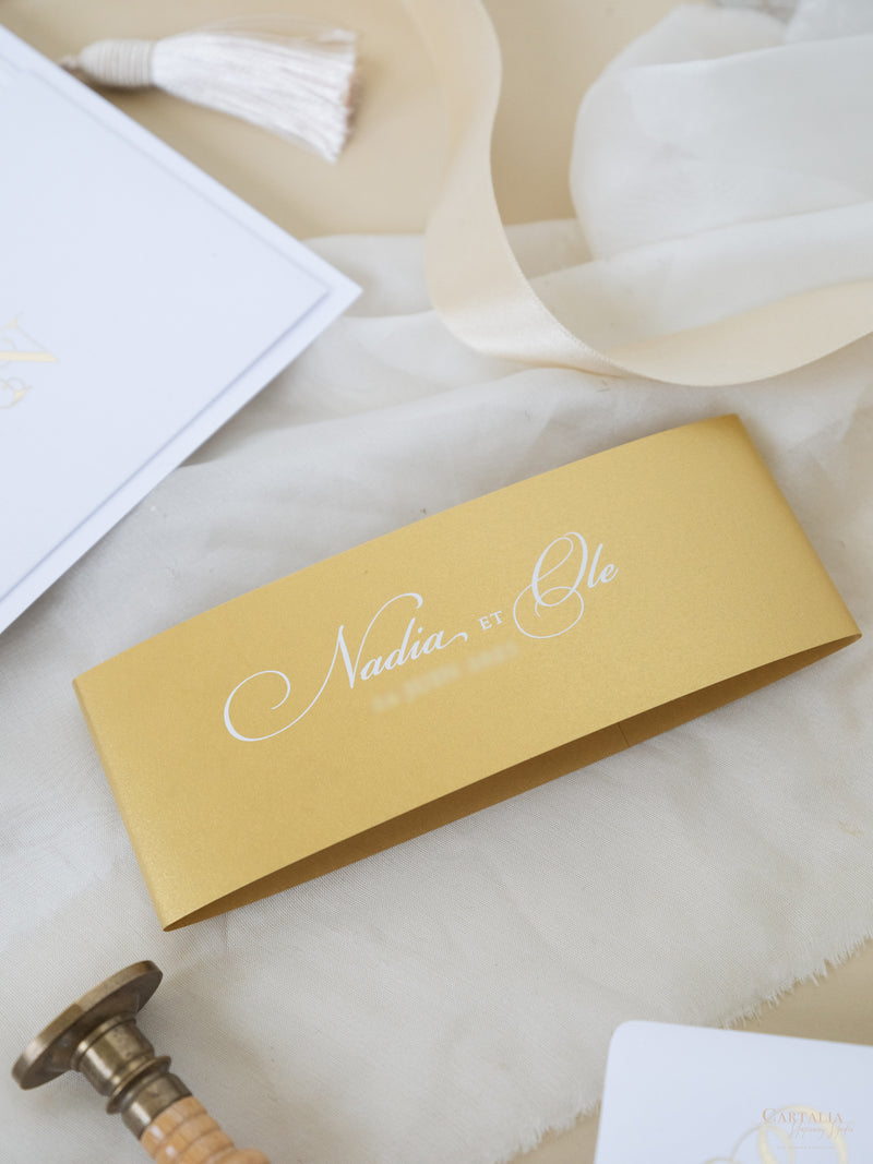 White & Gold Wedding Pocket Style Invitation with Custom Venue Sketch | Bespoke Commission N&O
