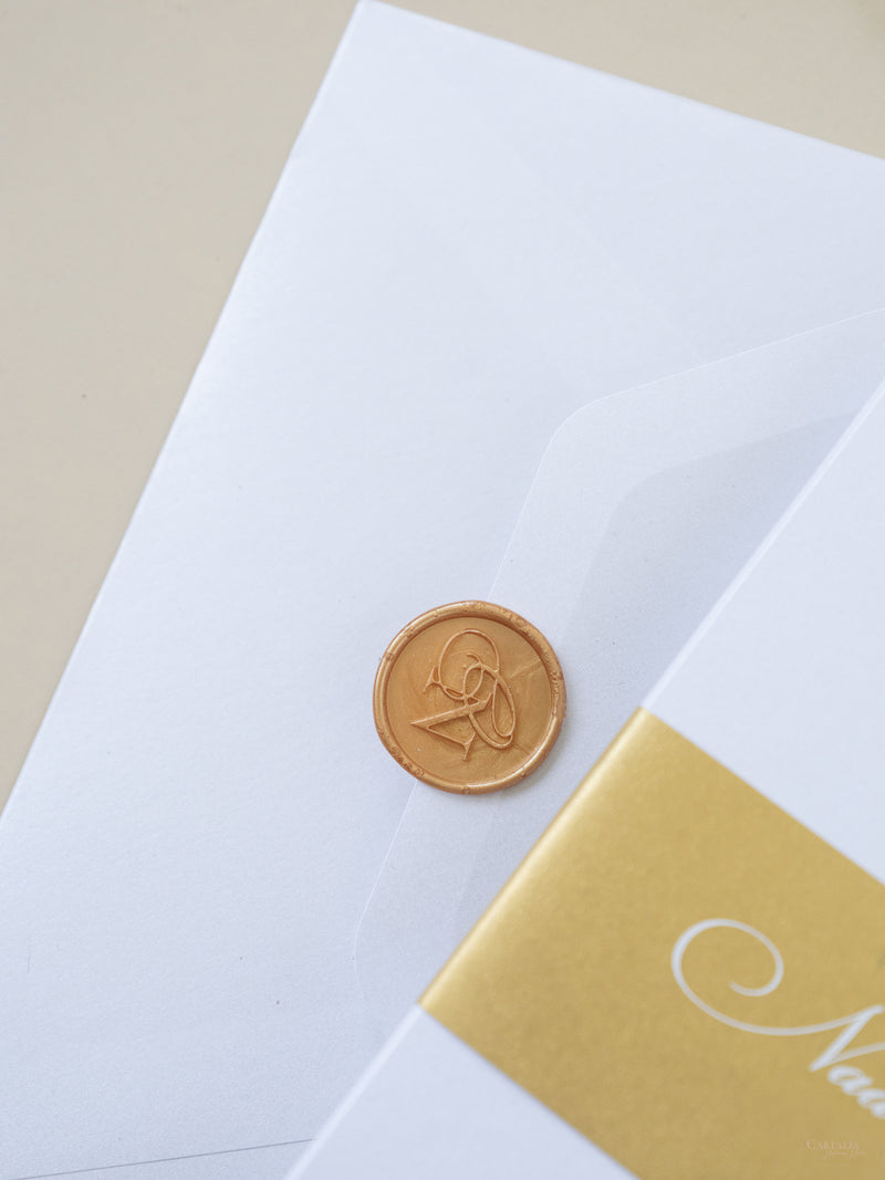White & Gold Wedding Pocket Style Invitation with Custom Venue Sketch | Bespoke Commission N&O