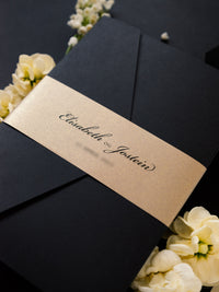 Black & Gold Foil Pocket Invitation with Wax Seal | Bespoke Commission E&J