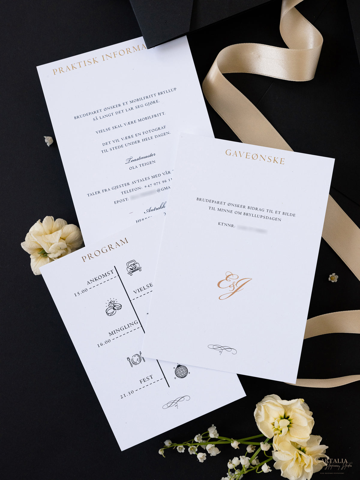 Black & Gold Foil Pocket Invitation with Wax Seal | Bespoke Commission E&J