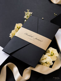 Black & Gold Foil Pocket Invitation with Wax Seal | Bespoke Commission E&J