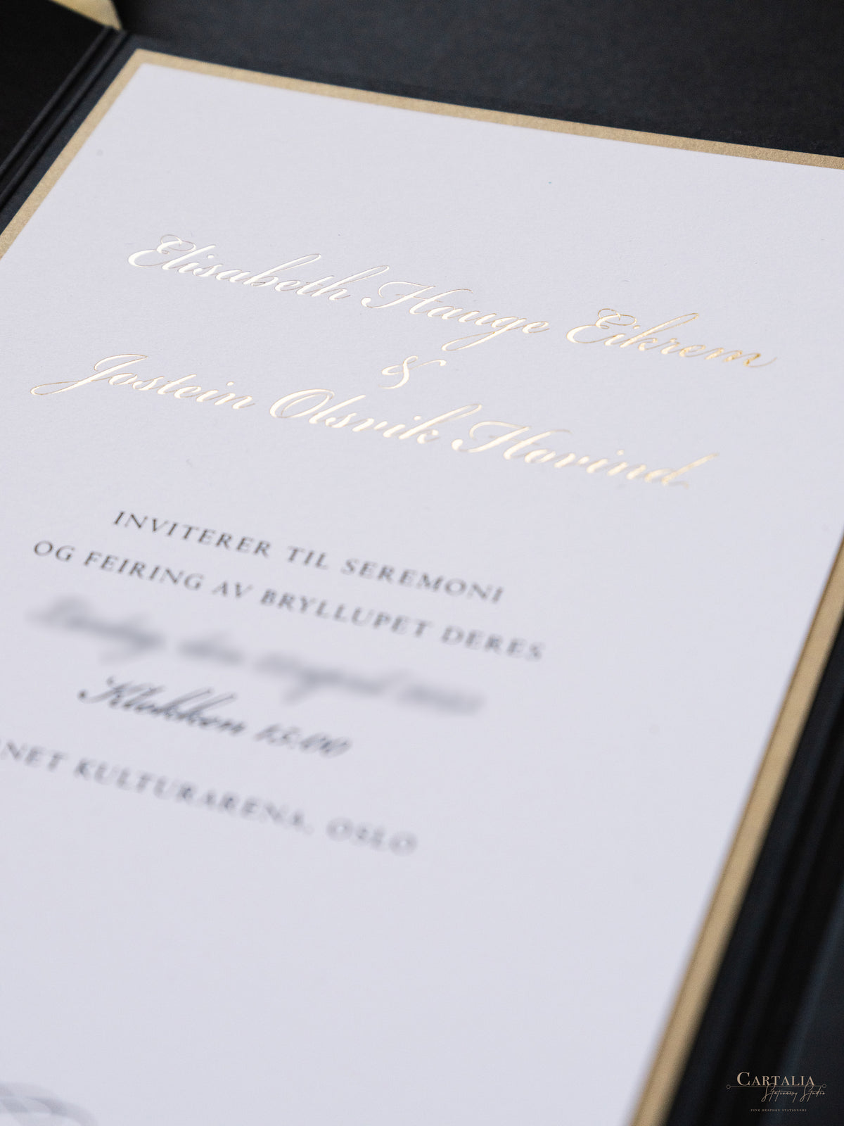 Black & Gold Foil Pocket Invitation with Wax Seal | Bespoke Commission E&J