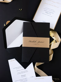 Black & Gold Foil Pocket Invitation with Wax Seal | Bespoke Commission E&J