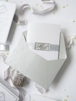 Shimmering Silver Monogram Pocket Wedding Invitation Suite