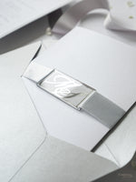 Shimmering Silver Monogram Pocket Wedding Invitation Suite