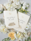 Order Of Service with Bespoke Venue Sketch In Gold Foil