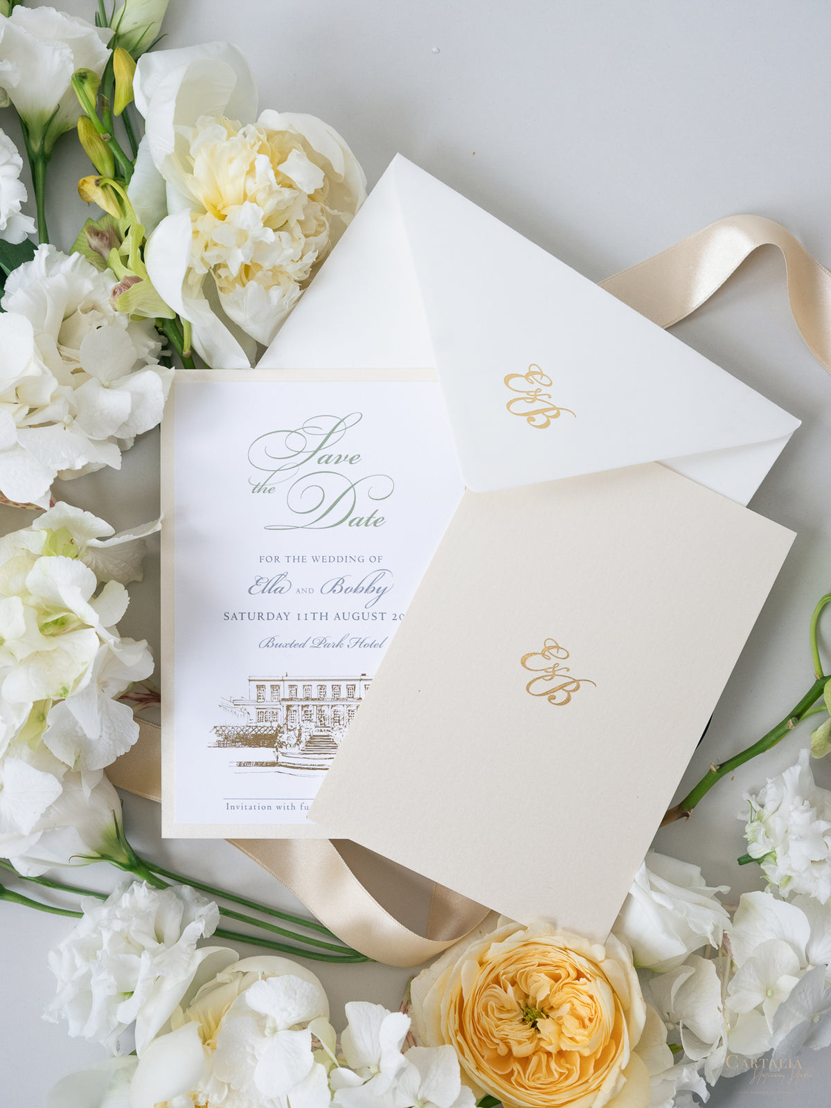 Custom Wedding Venue Illustration |  Foiled Venue Save the Date in Gold Foil | SAMPLE