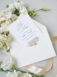 Custom Wedding Venue Illustration |  Foiled Venue Save the Date in Gold Foil | SAMPLE