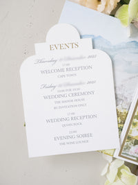 Invitación de boda de bolsillo triple con acuarela del lugar y sello de cera ovalado | Comisión personalizada E&amp;L