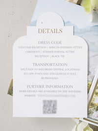 Invitación de boda de bolsillo triple con acuarela del lugar y sello de cera ovalado | Comisión personalizada E&amp;L