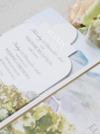 Tri Fold Pocket Wedding Invitation With Venue Watercolour and Oval Wax Seal | Bespoke Commission E&L