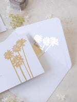 Foto personalizada para guardar la fecha con diseño de palmera y lámina dorada | Comisión personalizada A&amp;H