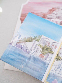 Acuarela Santorini, suite de invitación de boda de Grecia | Comisión personalizada A&amp;A