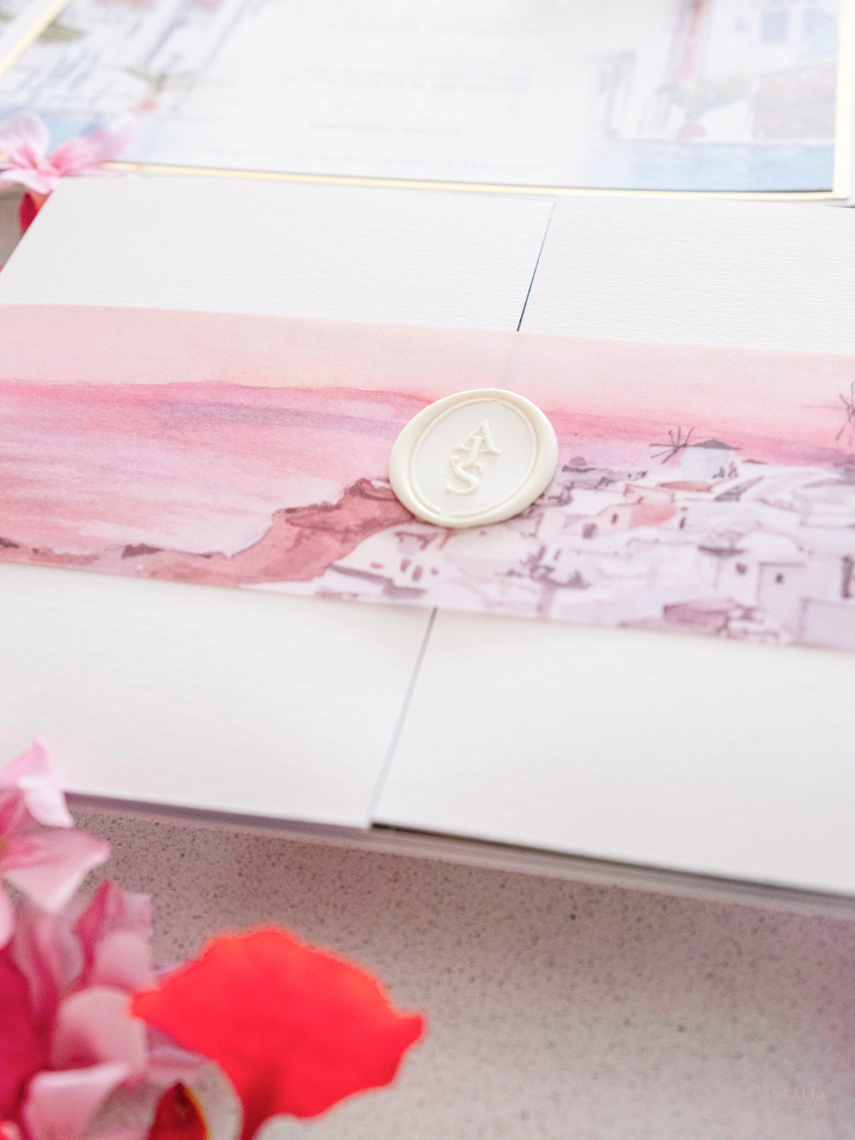 Acuarela Santorini, suite de invitación de boda de Grecia | Comisión personalizada A&amp;A