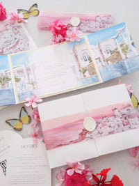 Watercolour Santorini, Greece Wedding Invitation Suite | Bespoke Commission A&A