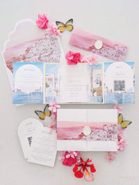 Watercolour Santorini, Greece Wedding Invitation Suite | Bespoke Commission A&A