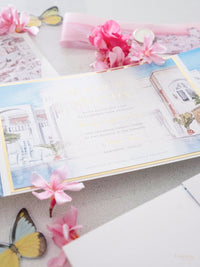 Watercolour Santorini, Greece Wedding Invitation Suite | Bespoke Commission A&A