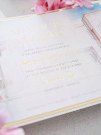 Watercolour Santorini, Greece Wedding Invitation Suite | Bespoke Commission A&A