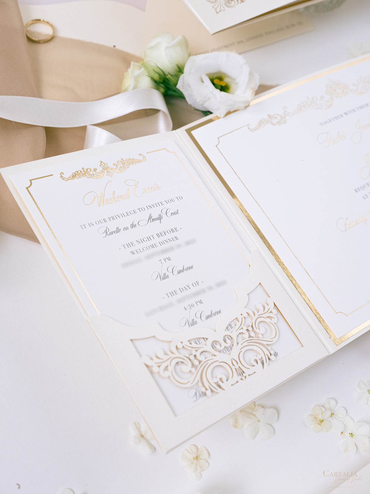 Luxury Pocket Invitation with Gold Foil | Villa Cimbrone | Bespoke Commission R&J