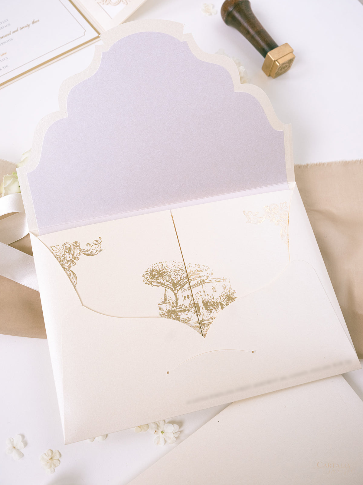 Luxury Pocket Invitation with Gold Foil | Villa Cimbrone | Bespoke Commission R&J