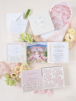 Bespoke Couture 3D Box Invitation With Laser Cut Gate | Venue of Villa Ephrussi | Bespoke Commission M&J