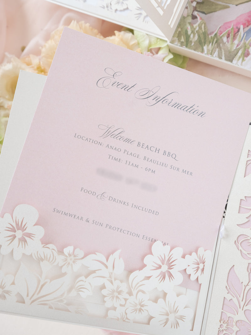 Bespoke Couture 3D Box Invitation With Laser Cut Gate | Venue of Villa Ephrussi | Bespoke Commission M&J