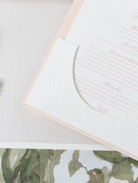 Vellum Wrap Pocket Invitation Suite with Embossing & Custom Wax Seal | Venue Dartmouth House | Bespoke Commission A&O