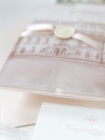 Vellum Wrap Pocket Invitation Suite with Embossing & Custom Wax Seal | Venue Dartmouth House | Bespoke Commission A&O