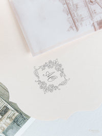 Vellum Wrap Pocket Invitation Suite with Embossing & Custom Wax Seal | Venue Dartmouth House | Bespoke Commission A&O