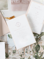 Vellum Wrap Pocket Invitation Suite with Embossing & Custom Wax Seal | Venue Dartmouth House | Bespoke Commission A&O