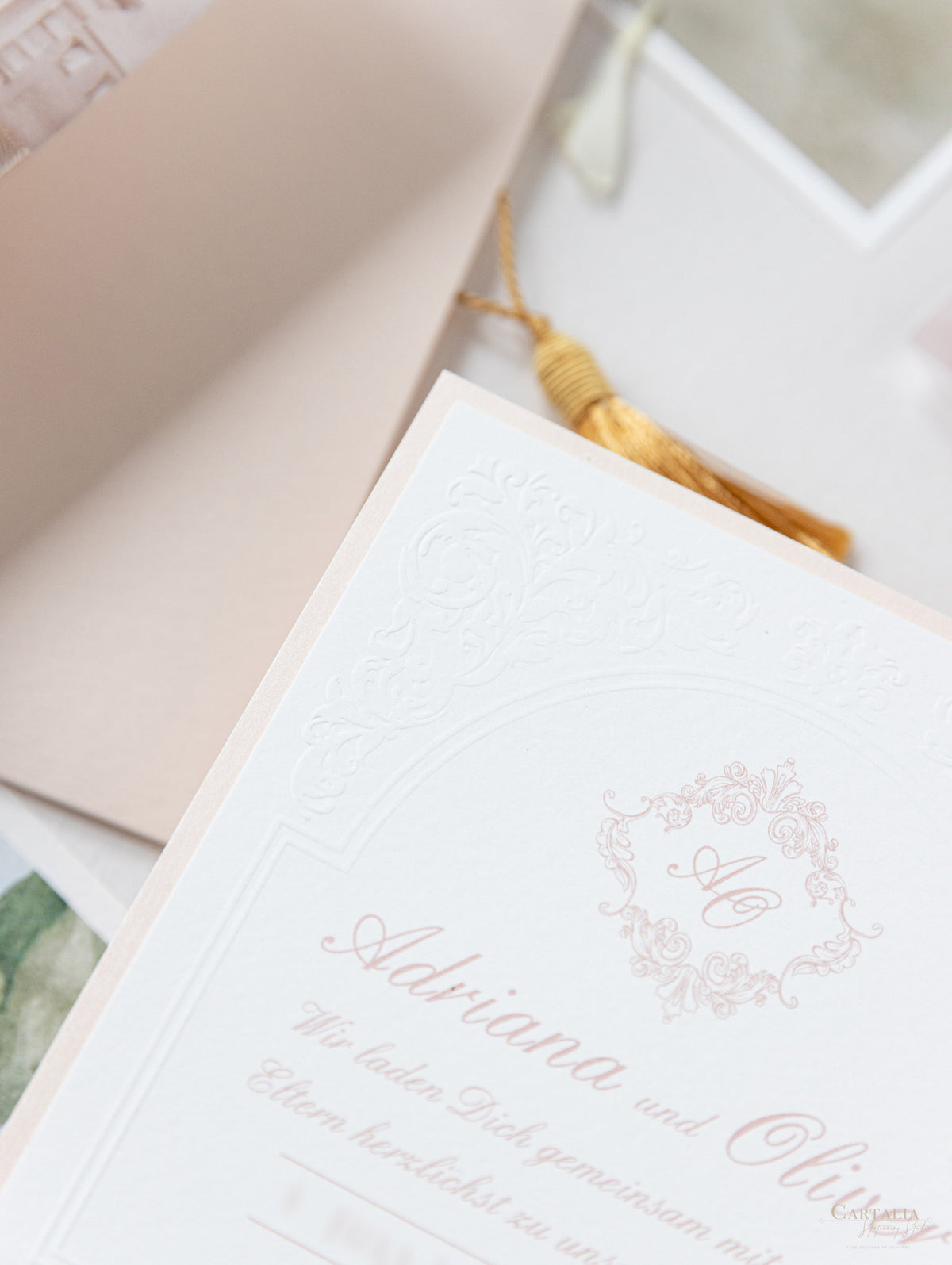 Vellum Wrap Pocket Invitation Suite with Embossing & Custom Wax Seal | Venue Dartmouth House | Bespoke Commission A&O