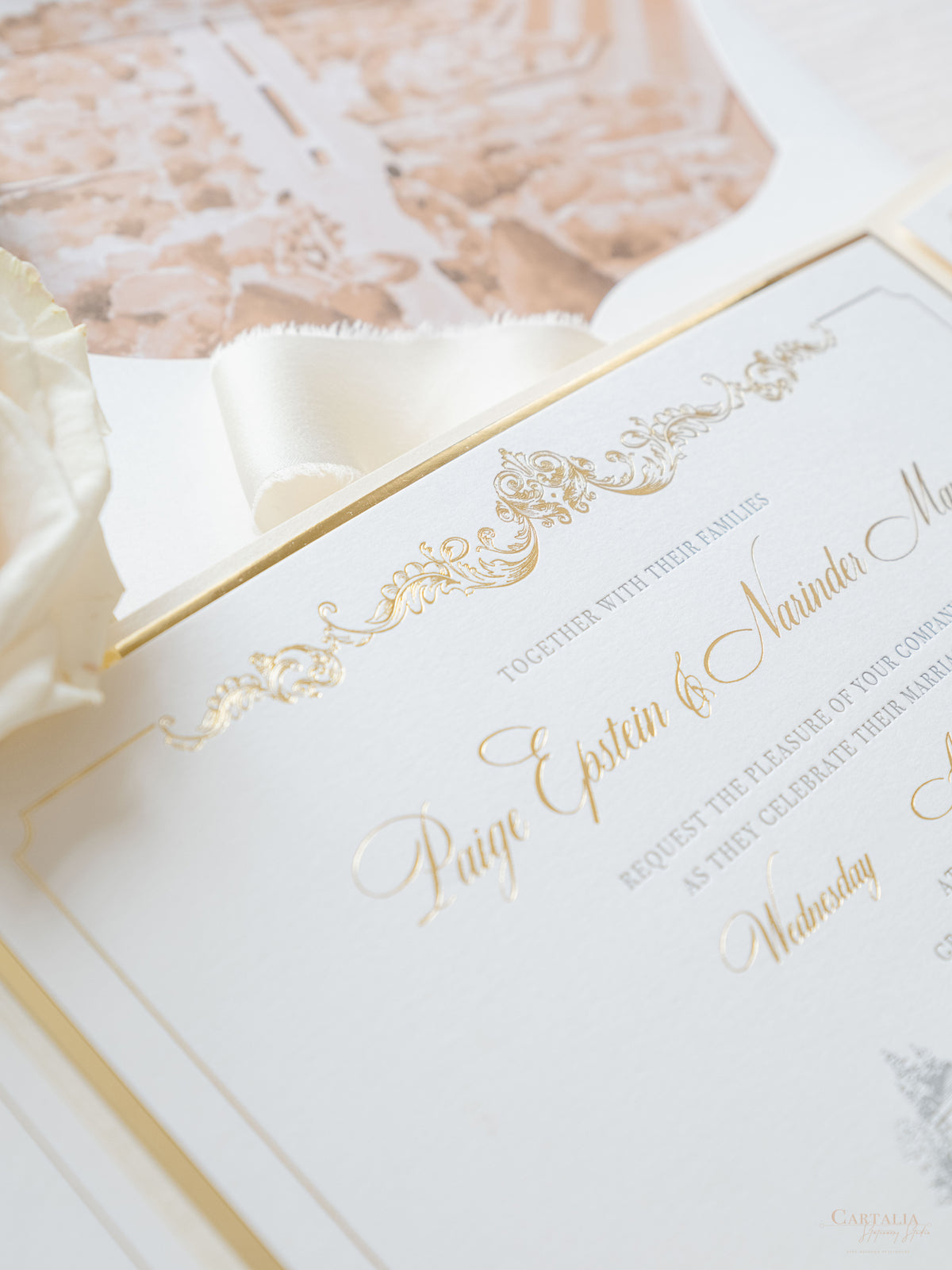 Suite plegable de bolsillo de invitación de lámina dorada de lujo para el día de la boda, confirmación de asistencia, tarjeta de información con bolsillo cortado con láser, guión de caligrafía