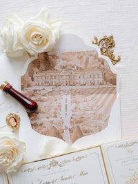 Suite plegable de bolsillo de invitación de lámina dorada de lujo para el día de la boda, confirmación de asistencia, tarjeta de información con bolsillo cortado con láser, guión de caligrafía