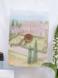Watercolour Vellum Wrap Villa Miani Invitation with Gold Foil and Wax Seal | Bespoke Comission for I&B