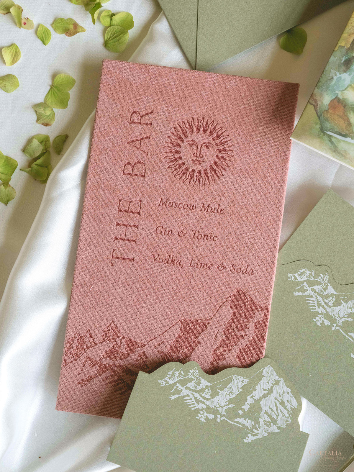 Luxury Velvet Hardbound Wedding Menu | Bespoke Laser-Etched Menu Cover