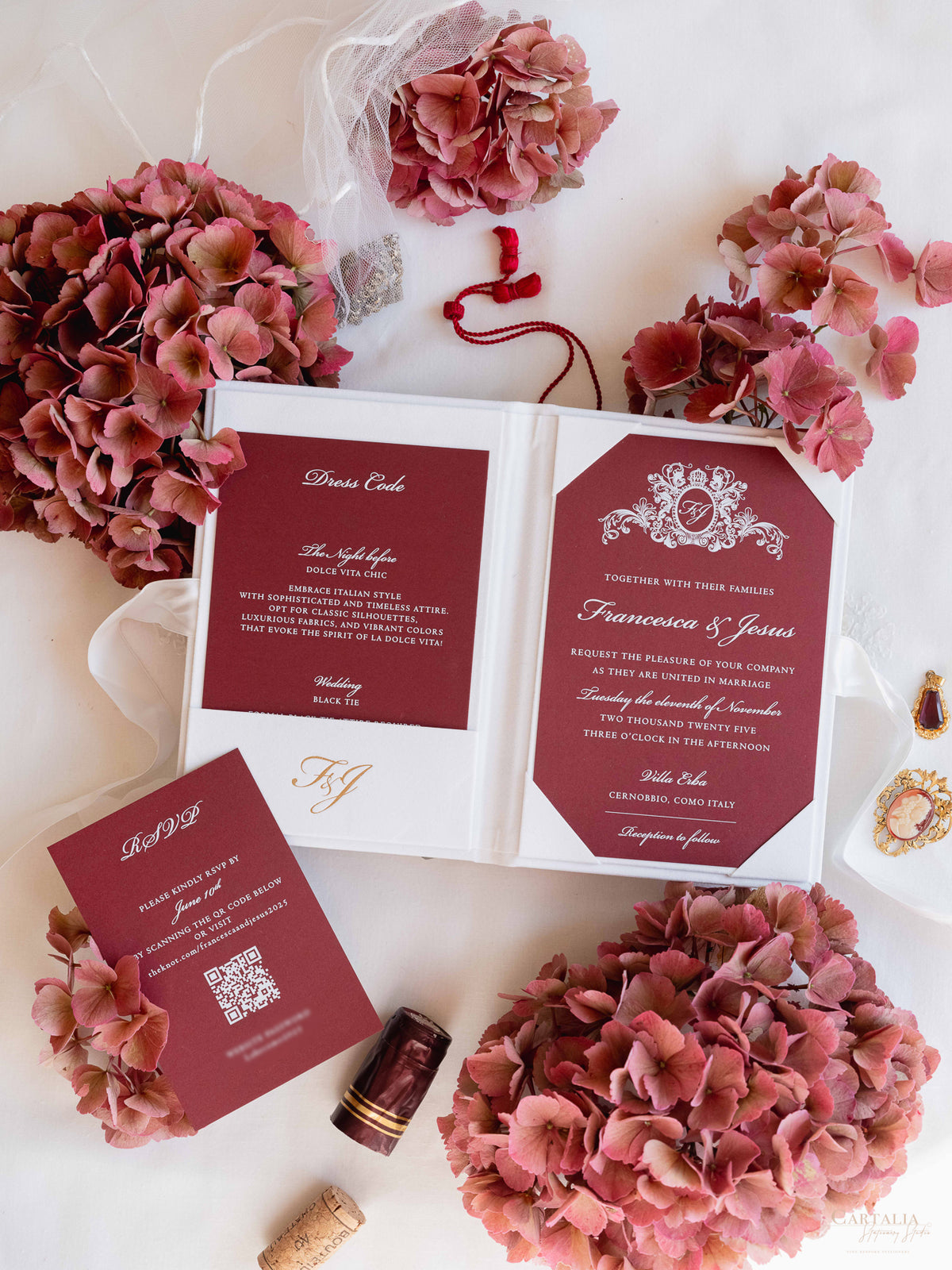 Villa Erba | Wedding Tambourines with Custom Logo |  Lake Como, Italy | F&J