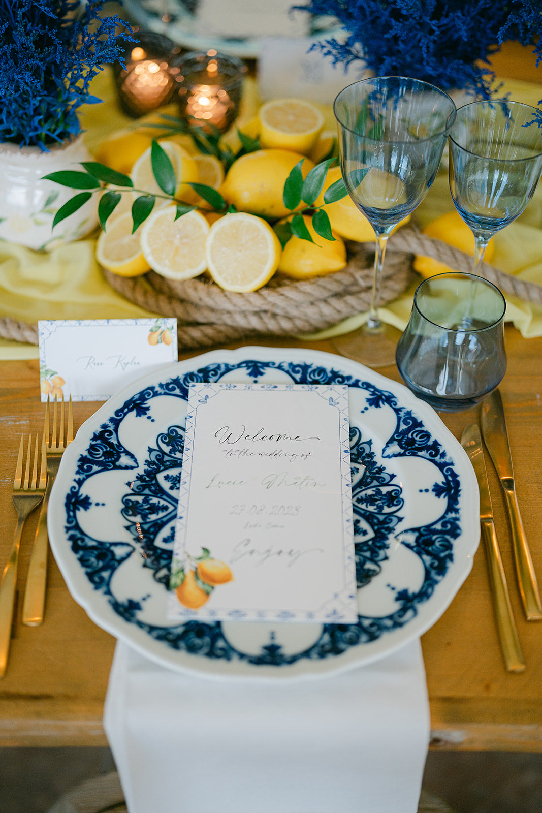 Lemons and Sicilian Tiles Place Card | Bespoke Commission L&M