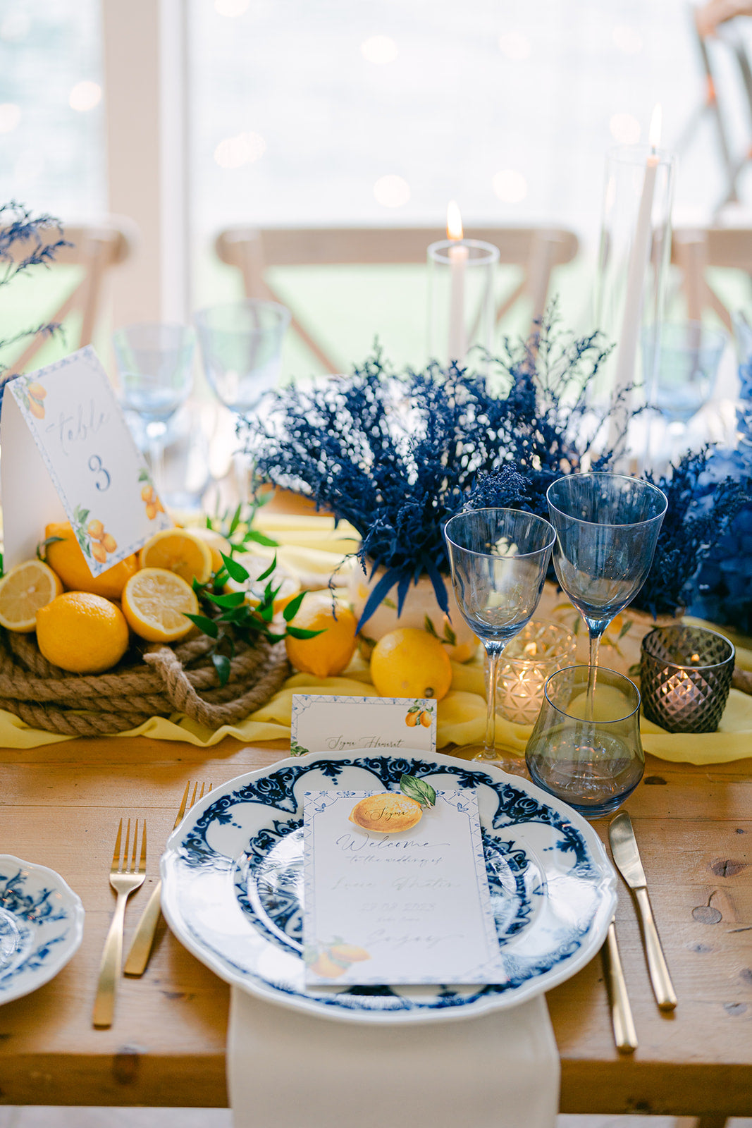 Lemons and Sicilian Tiles Place Card | Bespoke Commission L&M