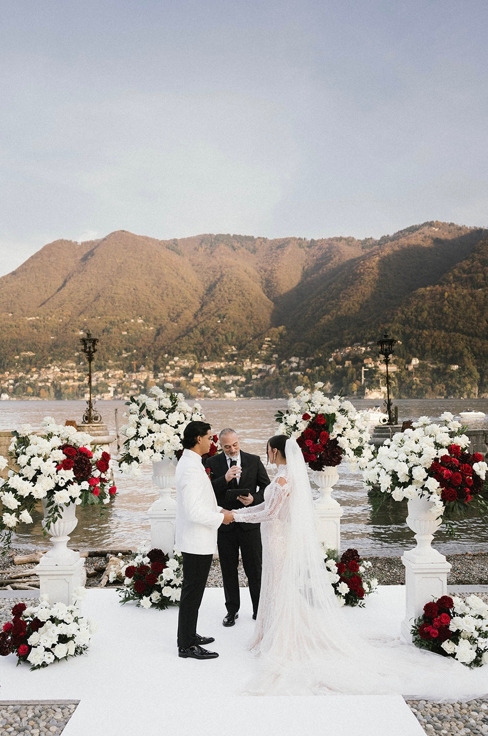 Villa Erba | Custom Deckled Wedding Menu & Place Cards in Deep Red & Burgundy with Monogram |  Lake Como, Italy | F&J