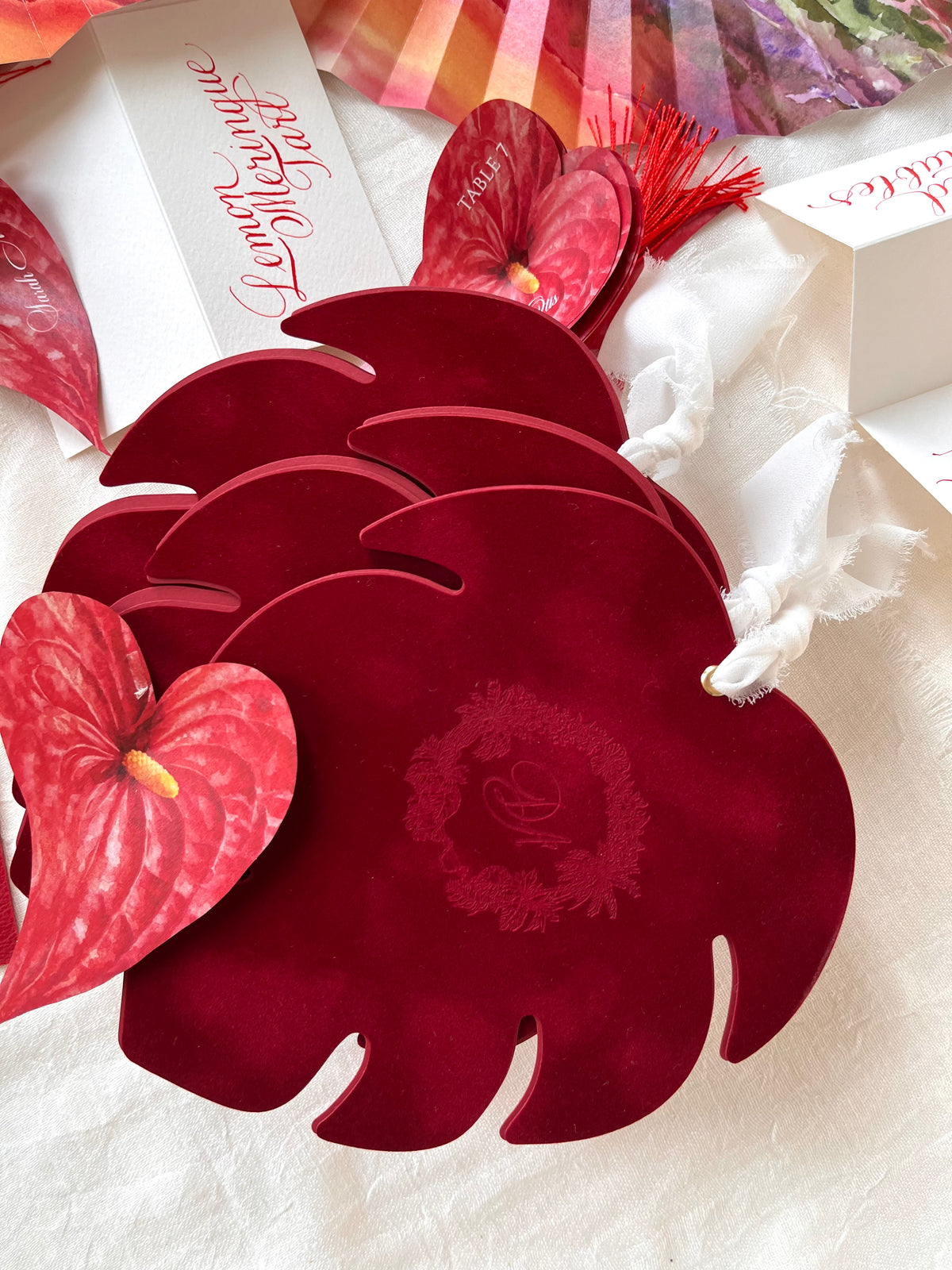Custom Wedding Fan / Booklet for Tropical and Destination Wedding in Velvet